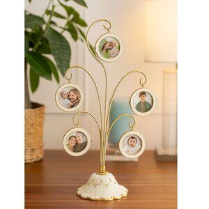 5-Frame Family Tree Picture Frames Stand Ivory Gold Elegant New in Box